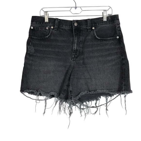 Madewell Pants - Madewell Relaxed Mid Length Denim Shorts Black Distressed Raw Hem Size 29